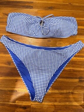 Women's Blue Gingham Bandeau Bikini Set